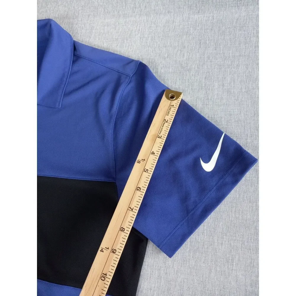 Nike Golf Men's Dri-FIT Medium Short Sleeve Standard Fit Herringbone Blue Polo - Picture 9 of 12